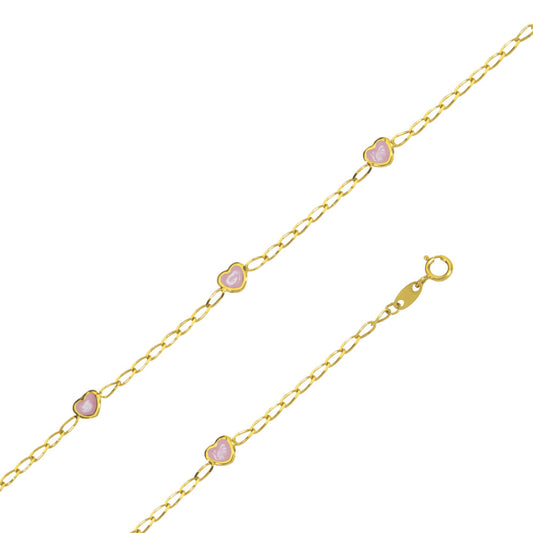Armband aus 750er Gold mit rosa Herzen, weite Panzerkette