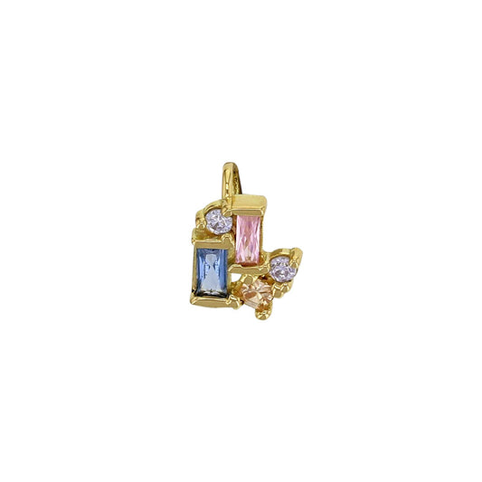 Kleiner Anhänger mit hellfarbigen Zirkonia, Rund- und Baguetteschliff, aus Gold 18k