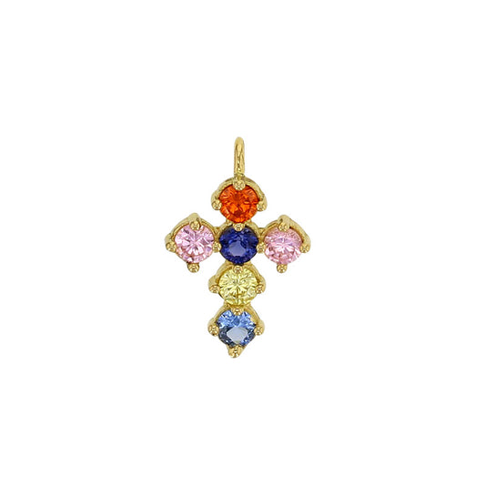 Kreuzanhänger aus Gold 18k mit farbigen Zirkonia