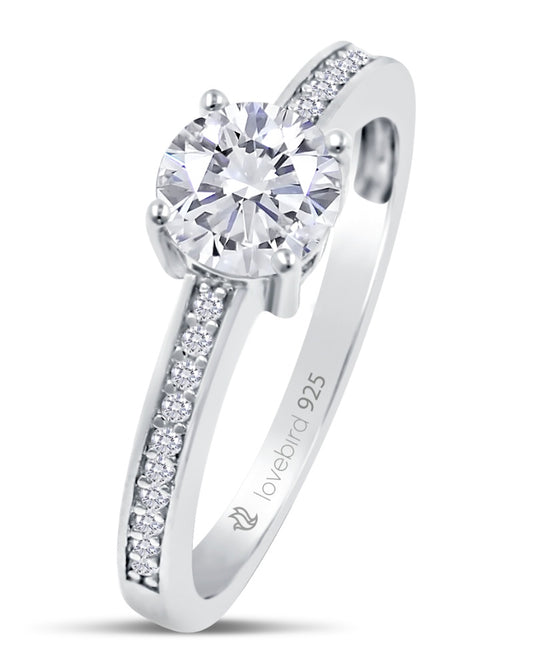 Lovebird Damenring mit Zirkonia 101 Facetten Silber 925/000